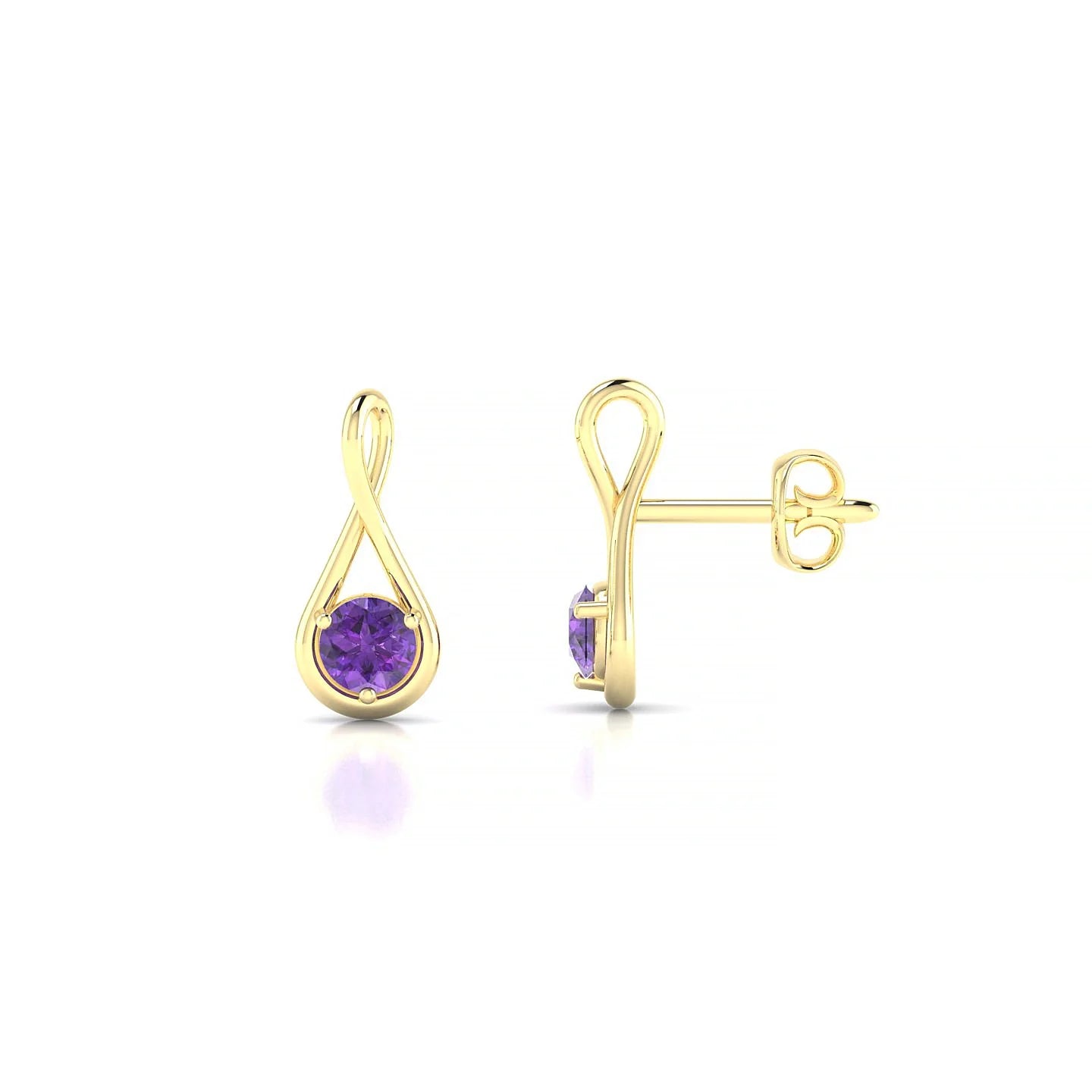 Loop | 18k Yellow Gold 3 mm Round Amethyst Earrings