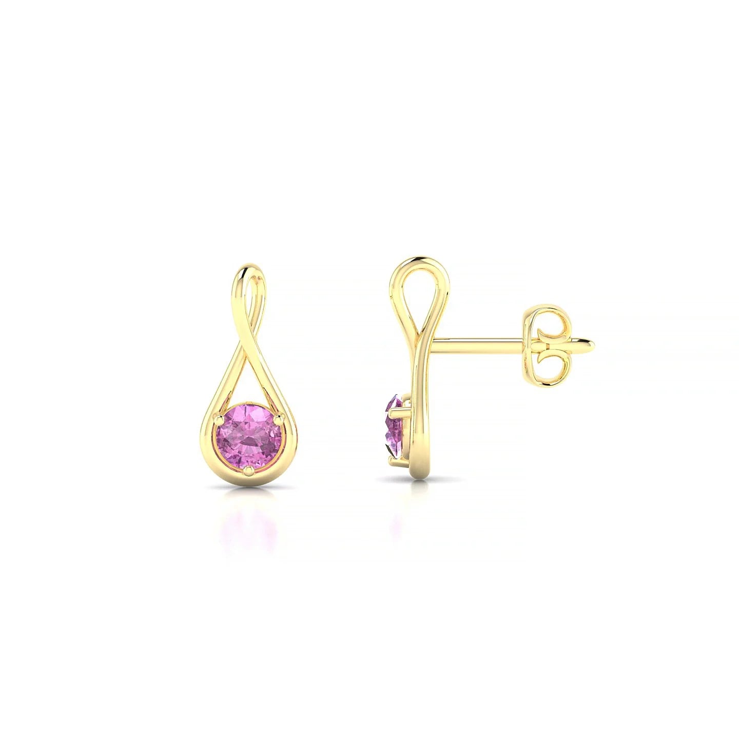 Loop | 18k Yellow Gold 3 mm Round Pink Sapphire Earrings
