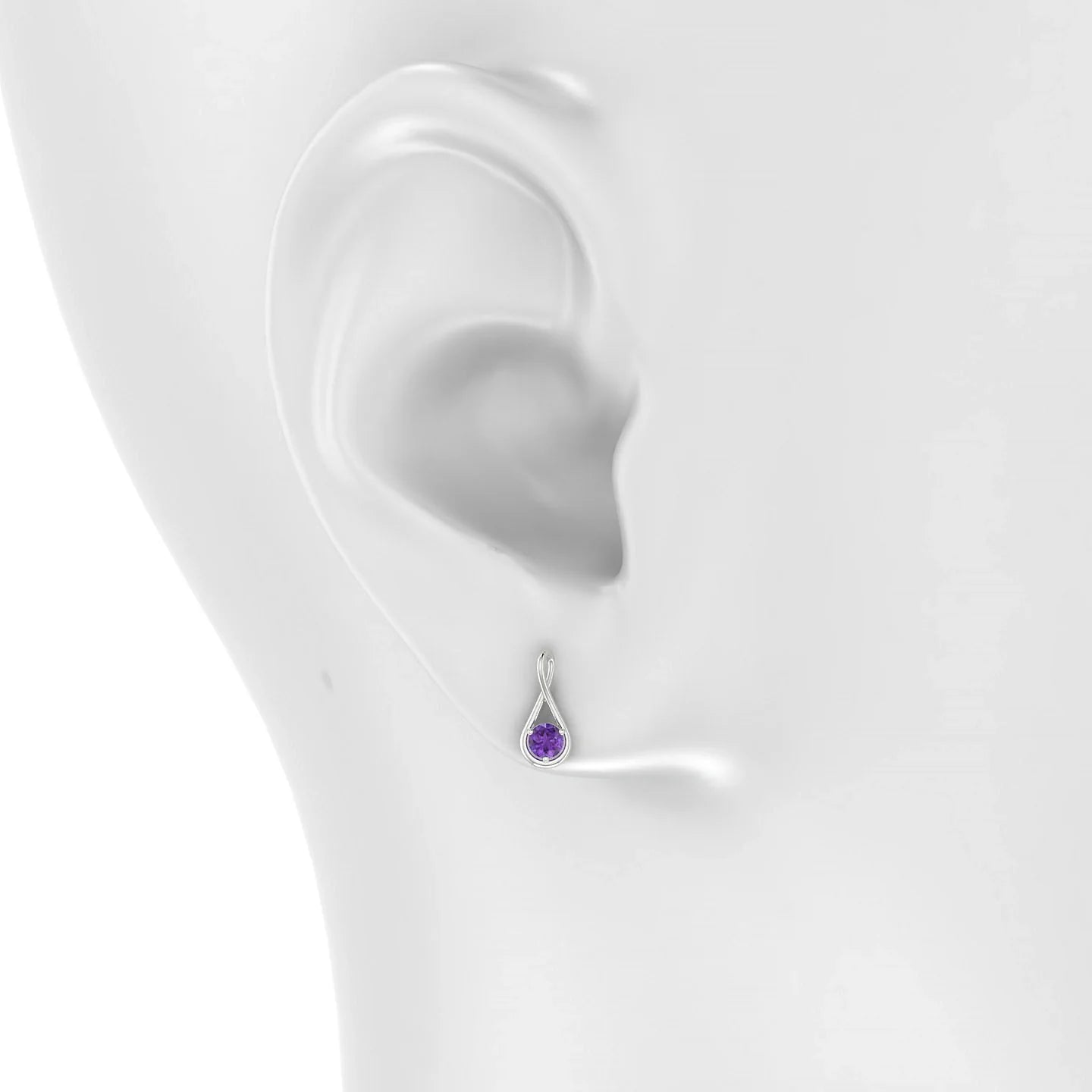 Loop | 18k White Gold 3 mm Round Amethyst Earrings