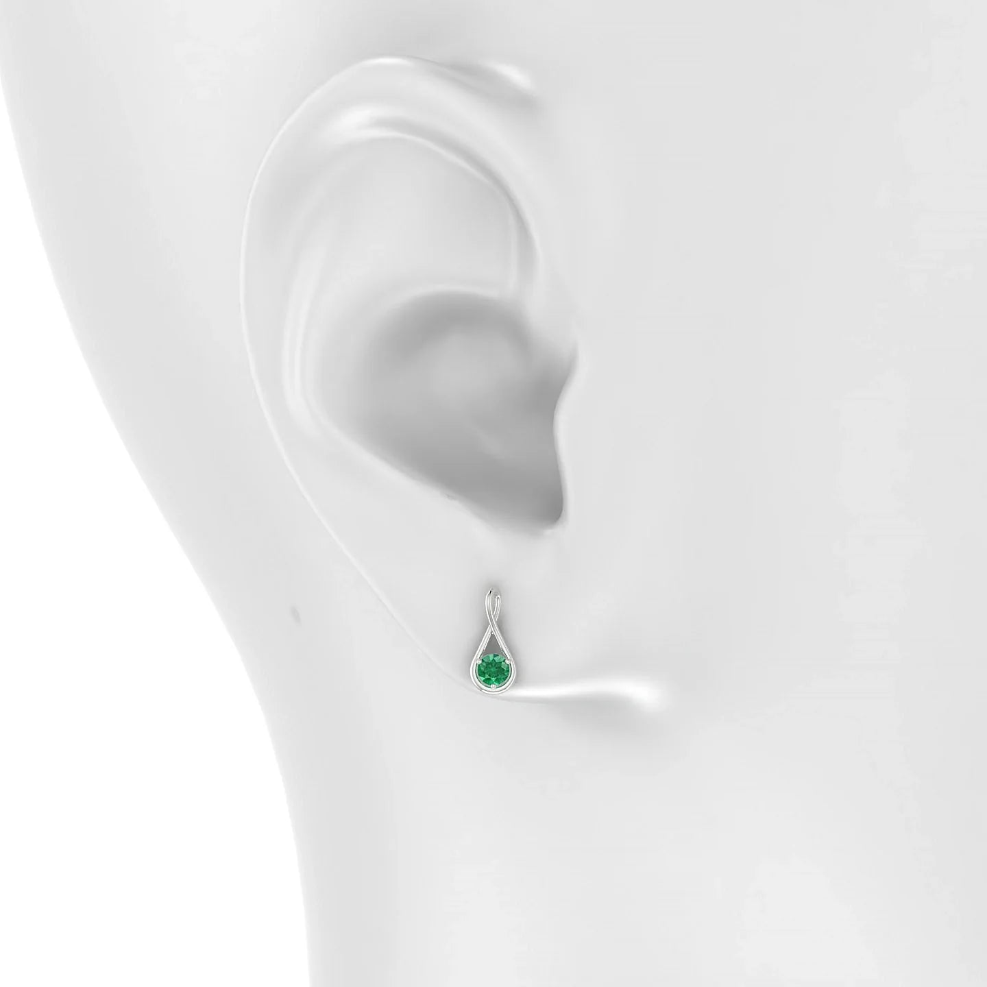 Loop | 18k White Gold 3 mm Round Emerald Earrings