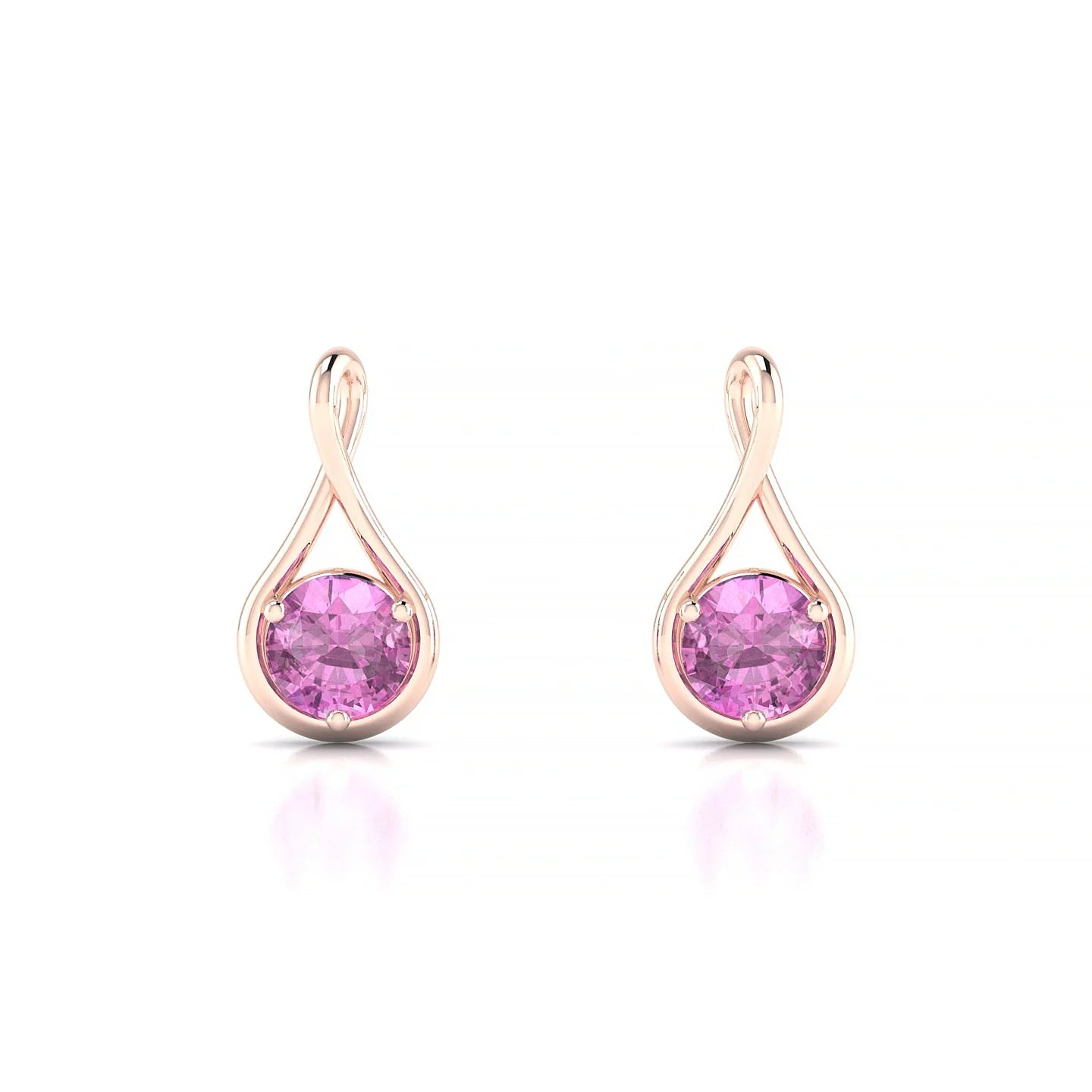 Loop | 18k Rose Gold 4.5 mm Round Pink Sapphire Earrings