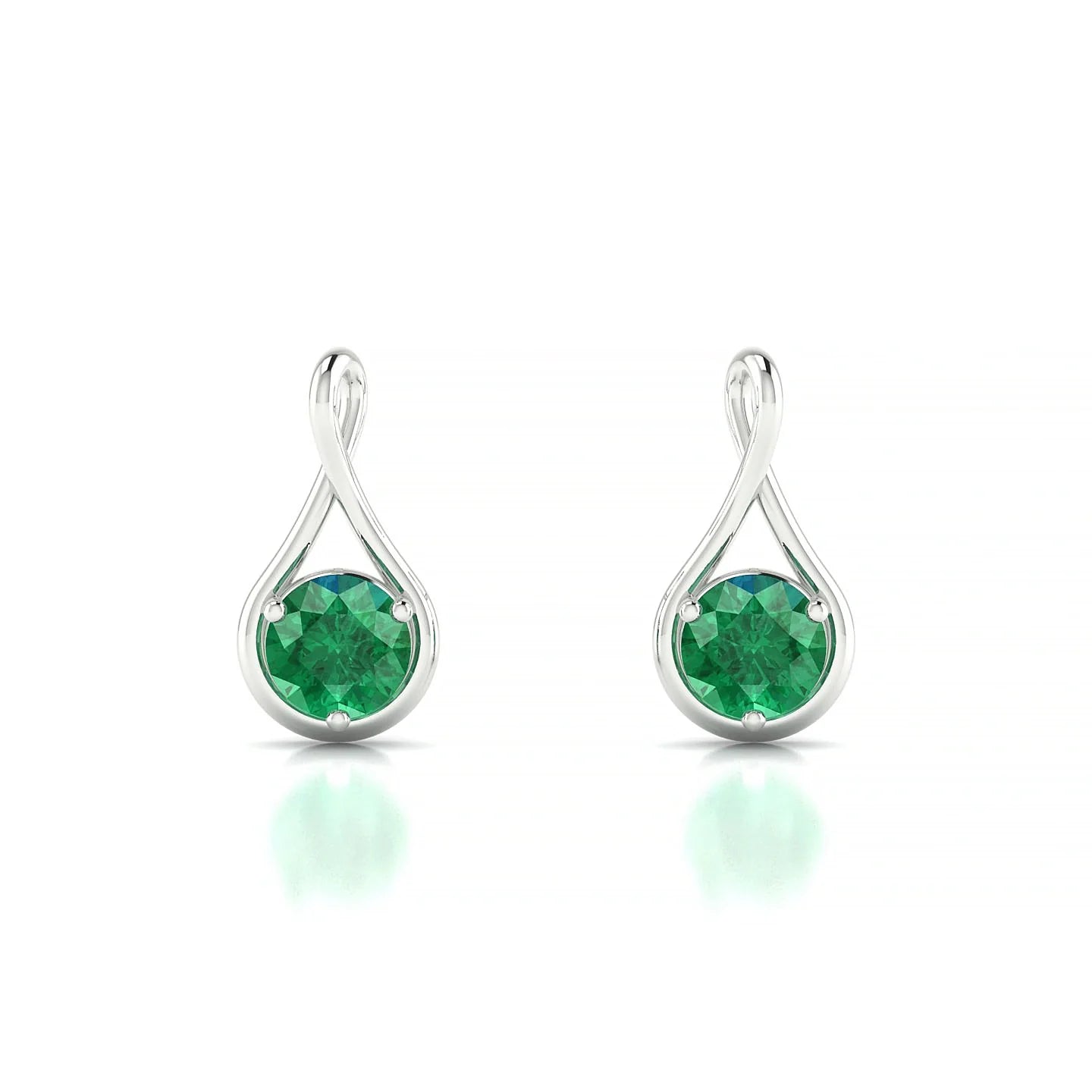 Loop | 18k White Gold 4.5 mm Round Emerald Earrings