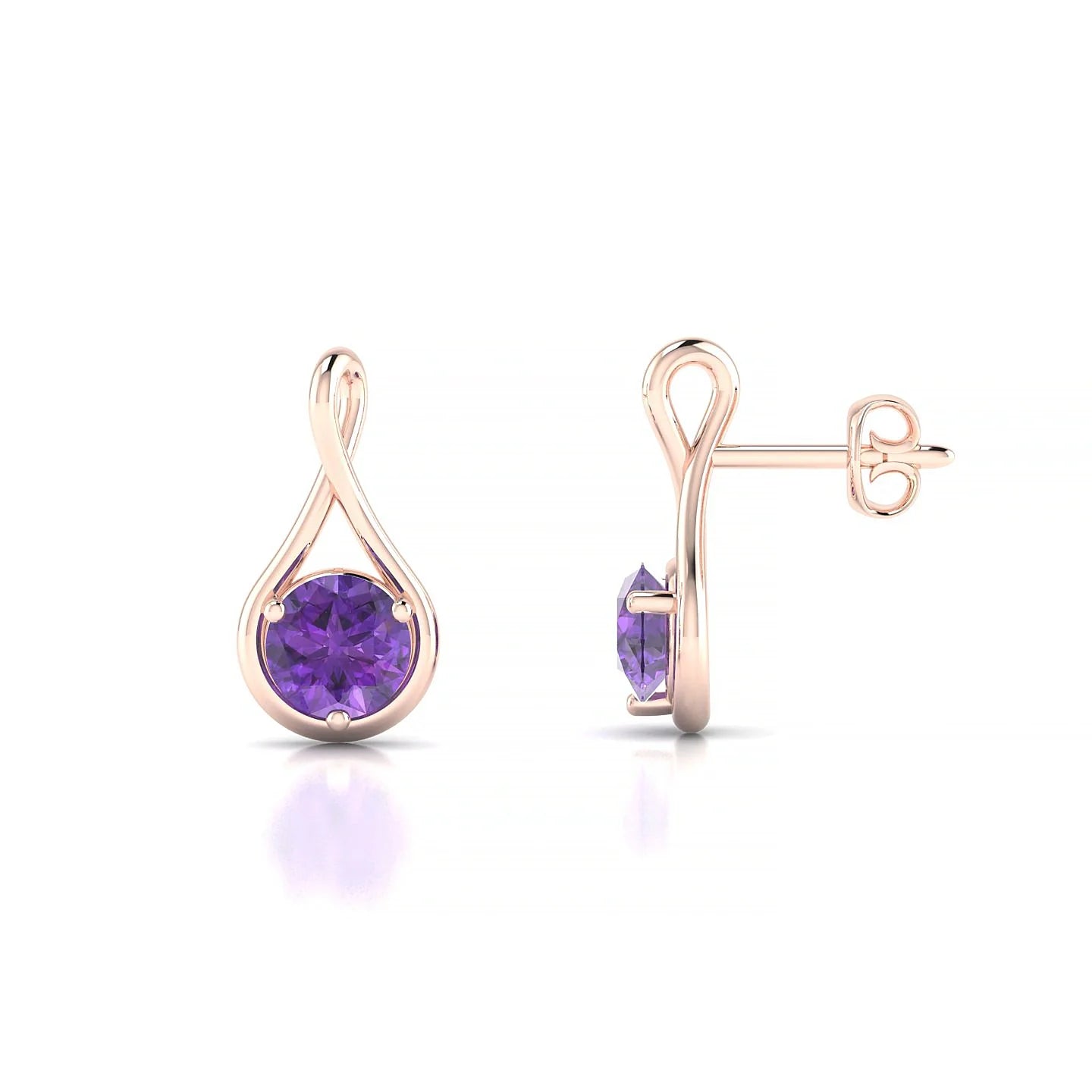 Loop | 18k Rose Gold 4.5 mm Round Amethyst Earrings