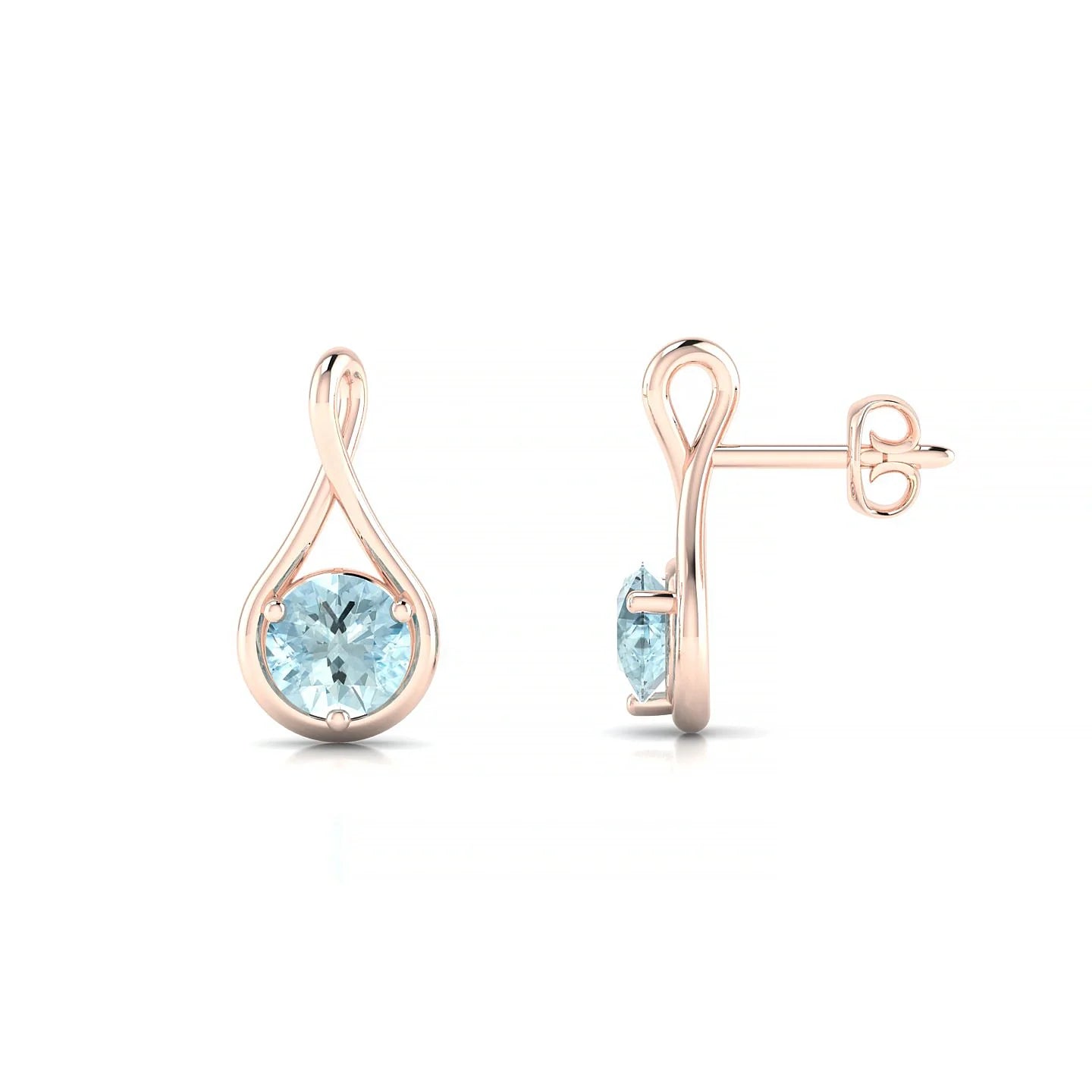 Loop | 18k Rose Gold 4.5 mm Round Aquamarine Earrings