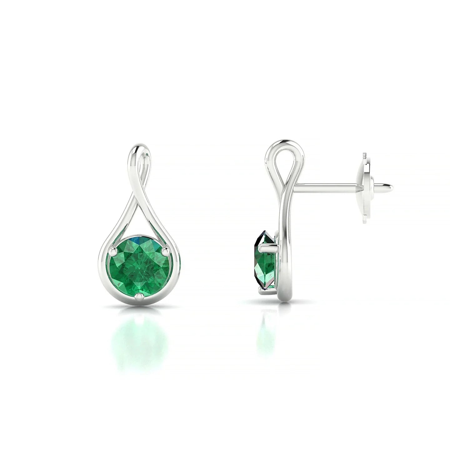 Loop | 18k White Gold 4.5 mm Round Emerald Earrings