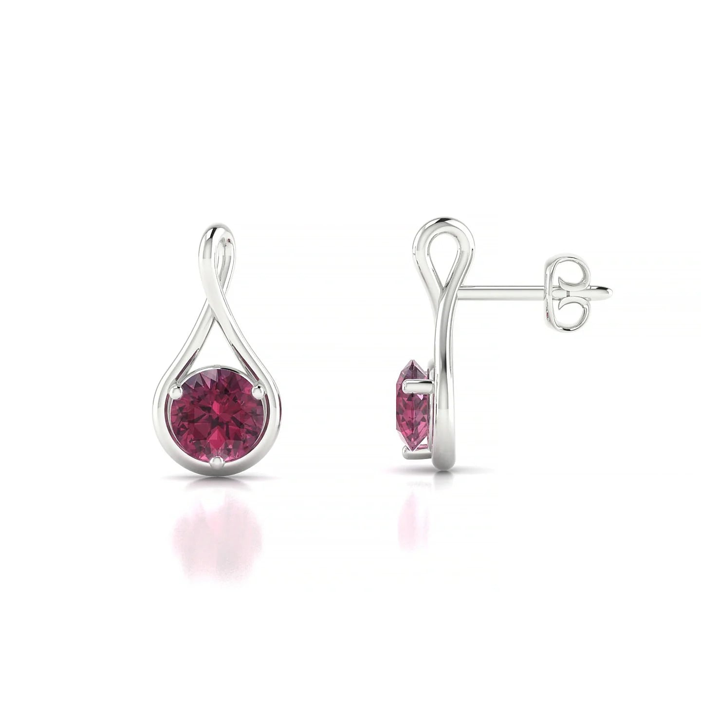 Loop | 18k White Gold 4.5 mm Round Rhodolite Earrings