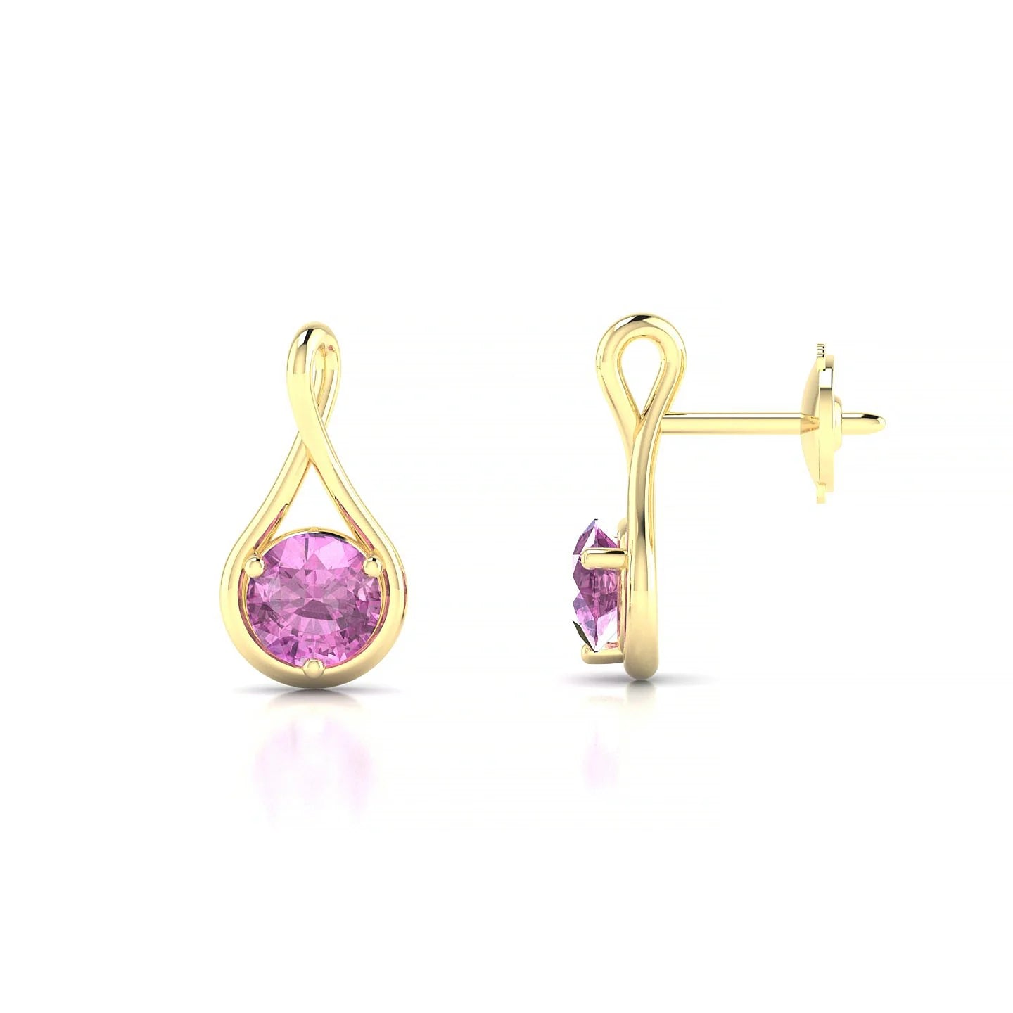 Loop | 18k Yellow Gold 4.5 mm Round Pink Sapphire Earrings