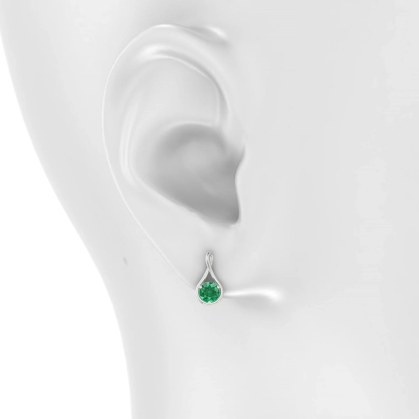 Loop | 18k White Gold 4.5 mm Round Emerald Earrings