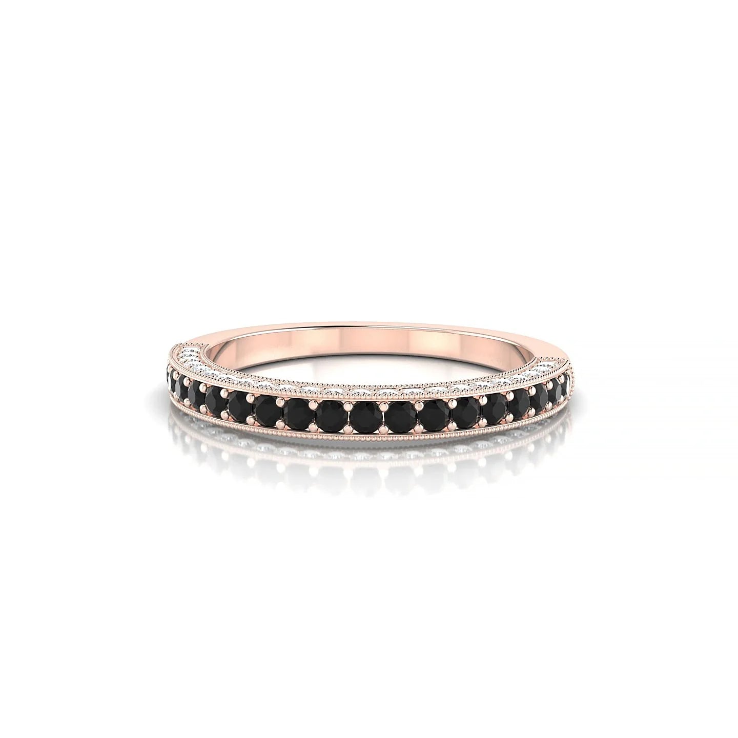 Lustre | 18k Rose Gold 1.5 mm Round Black Diamond & Diamond Ring