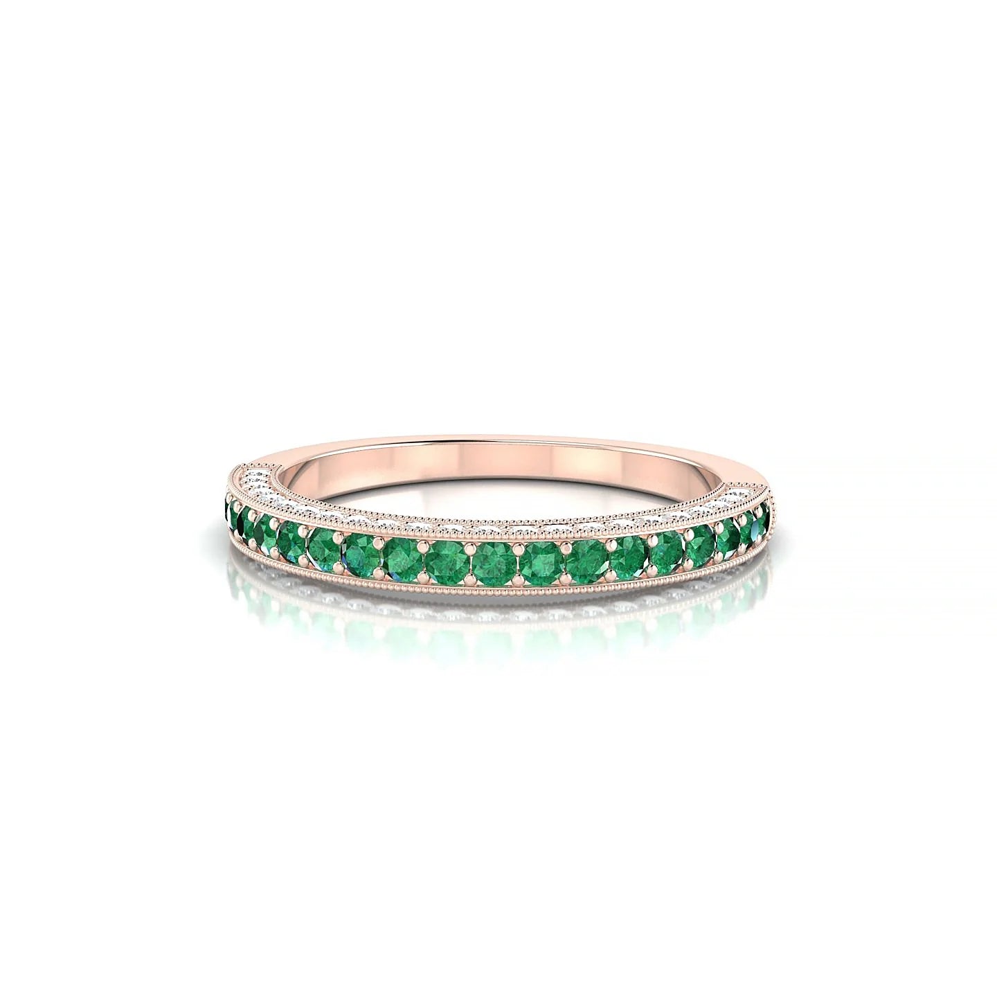 Lustre | 18k Rose Gold 1.5 mm Round Emerald & Diamond Ring