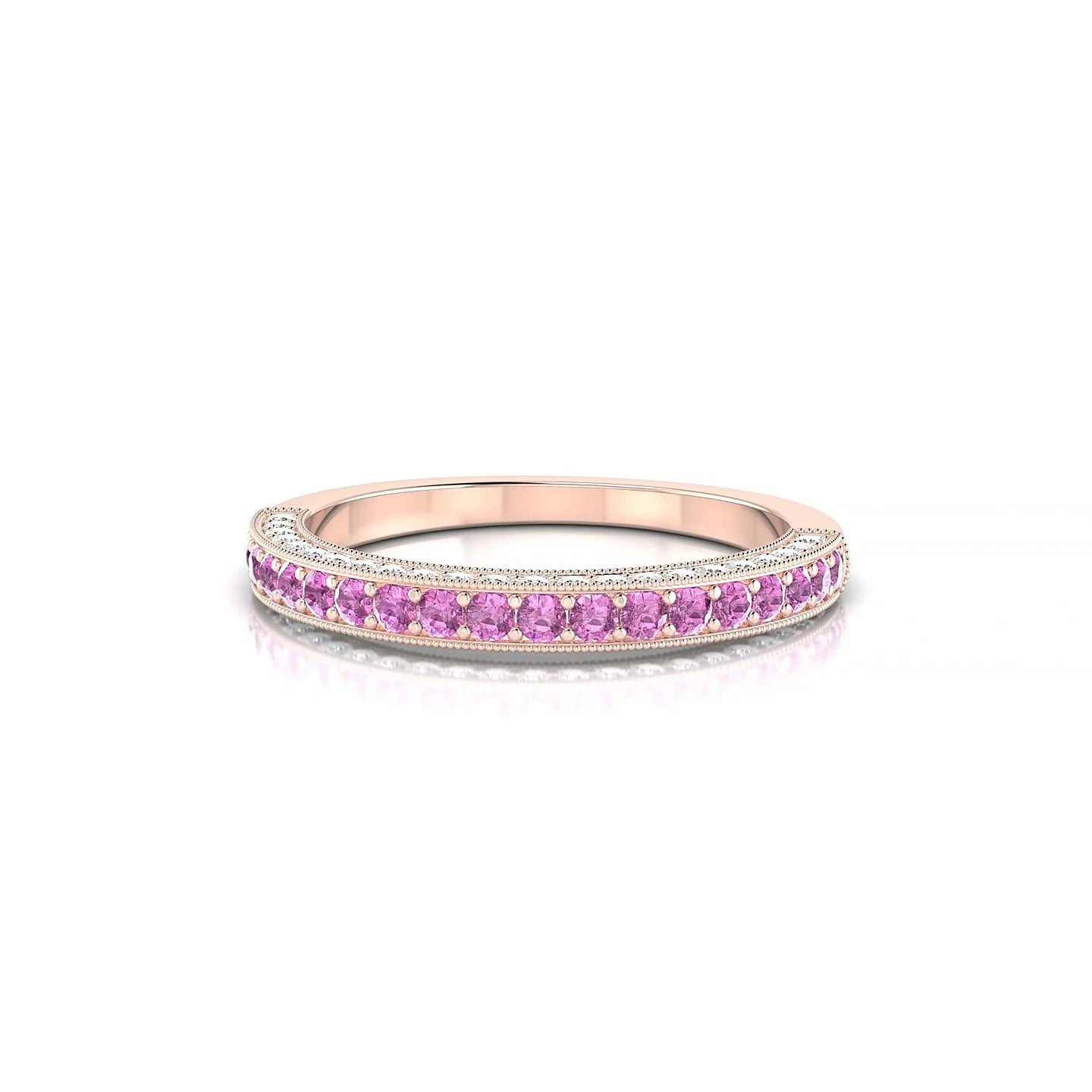 Lustre | 18k Rose Gold 1.5 mm Round Pink Sapphire & Diamond Ring