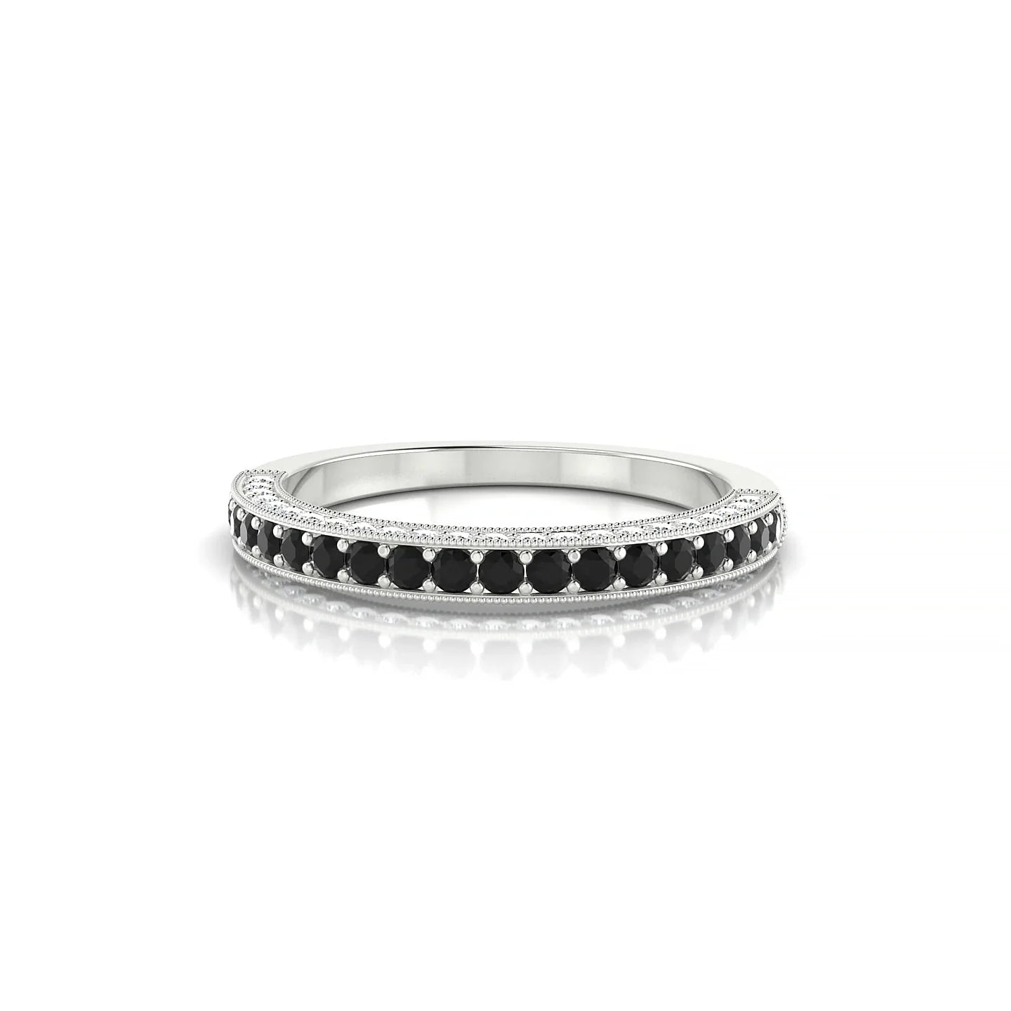 Lustre | 18k White Gold 1.5 mm Round Black Diamond & Diamond Ring