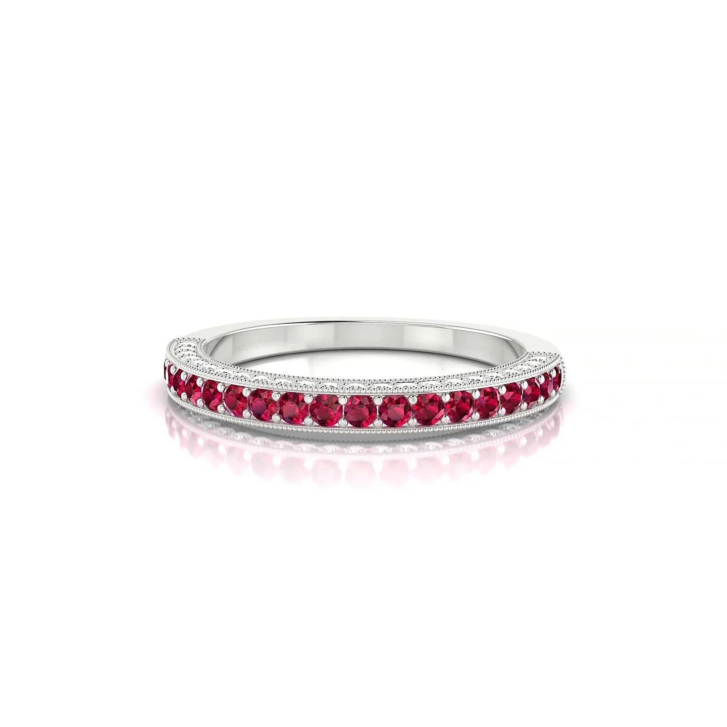 Lustre | 18k White Gold 1.5 mm Round Ruby & Diamond Ring