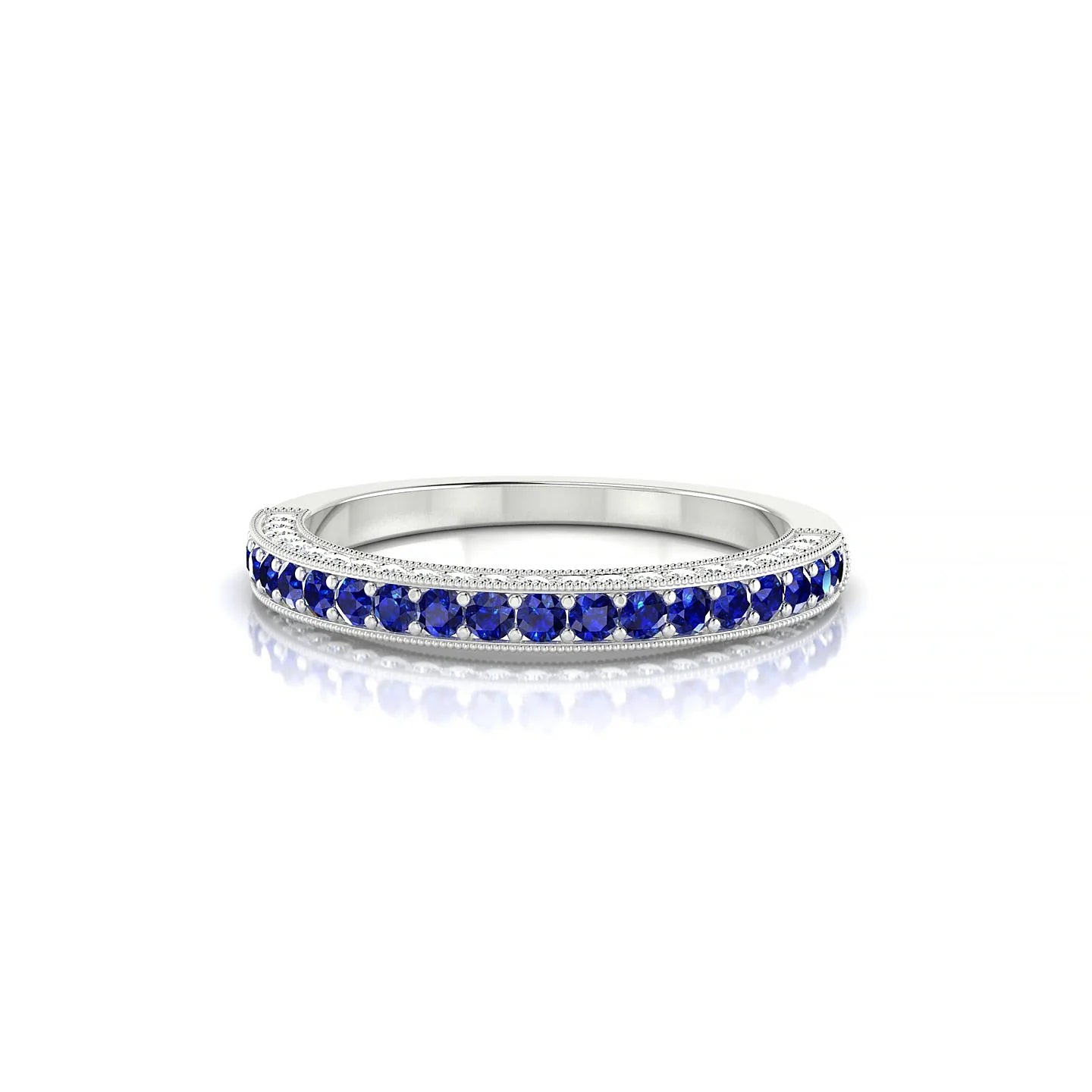Lustre | 18k White Gold 1.5 mm Round Sapphire & Diamond Ring