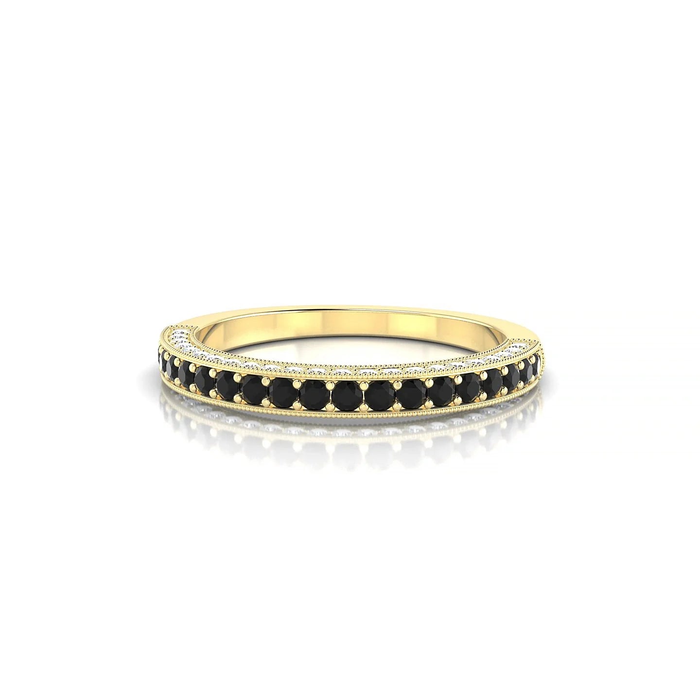Lustre | 18k Yellow Gold 1.5 mm Round Black Diamond & Diamond Ring