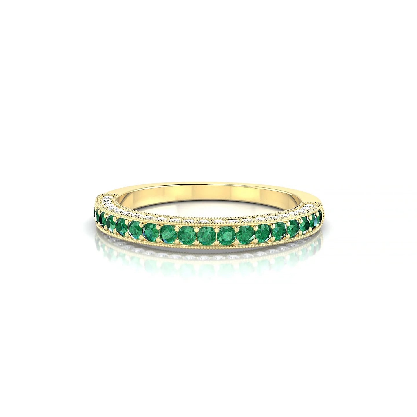 Lustre | 18k Yellow Gold 1.5 mm Round Emerald & Diamond Ring