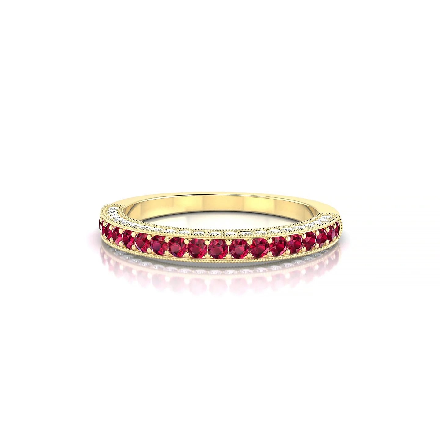 Lustre | 18k Yellow Gold 1.5 mm Round Ruby & Diamond Ring