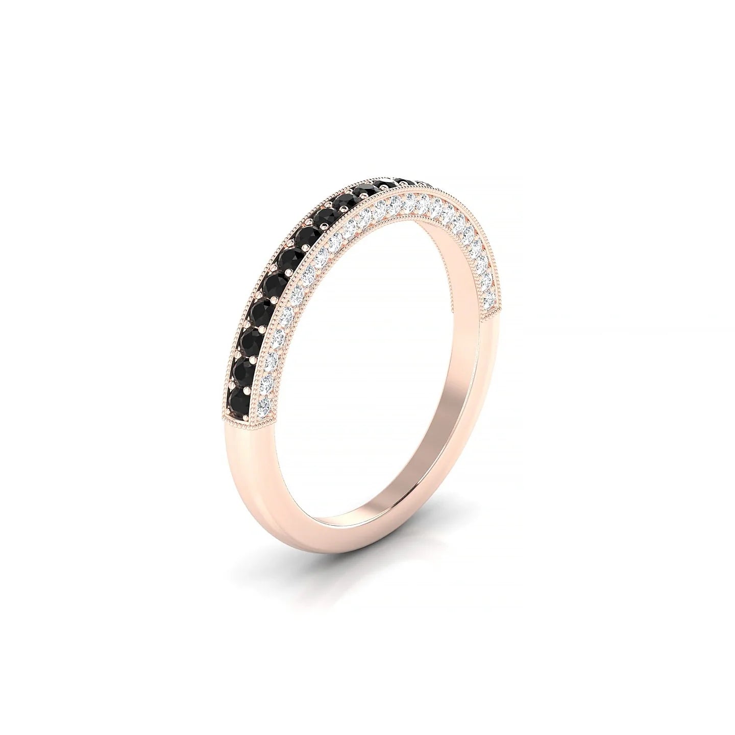 Lustre | 18k Rose Gold 1.5 mm Round Black Diamond & Diamond Ring