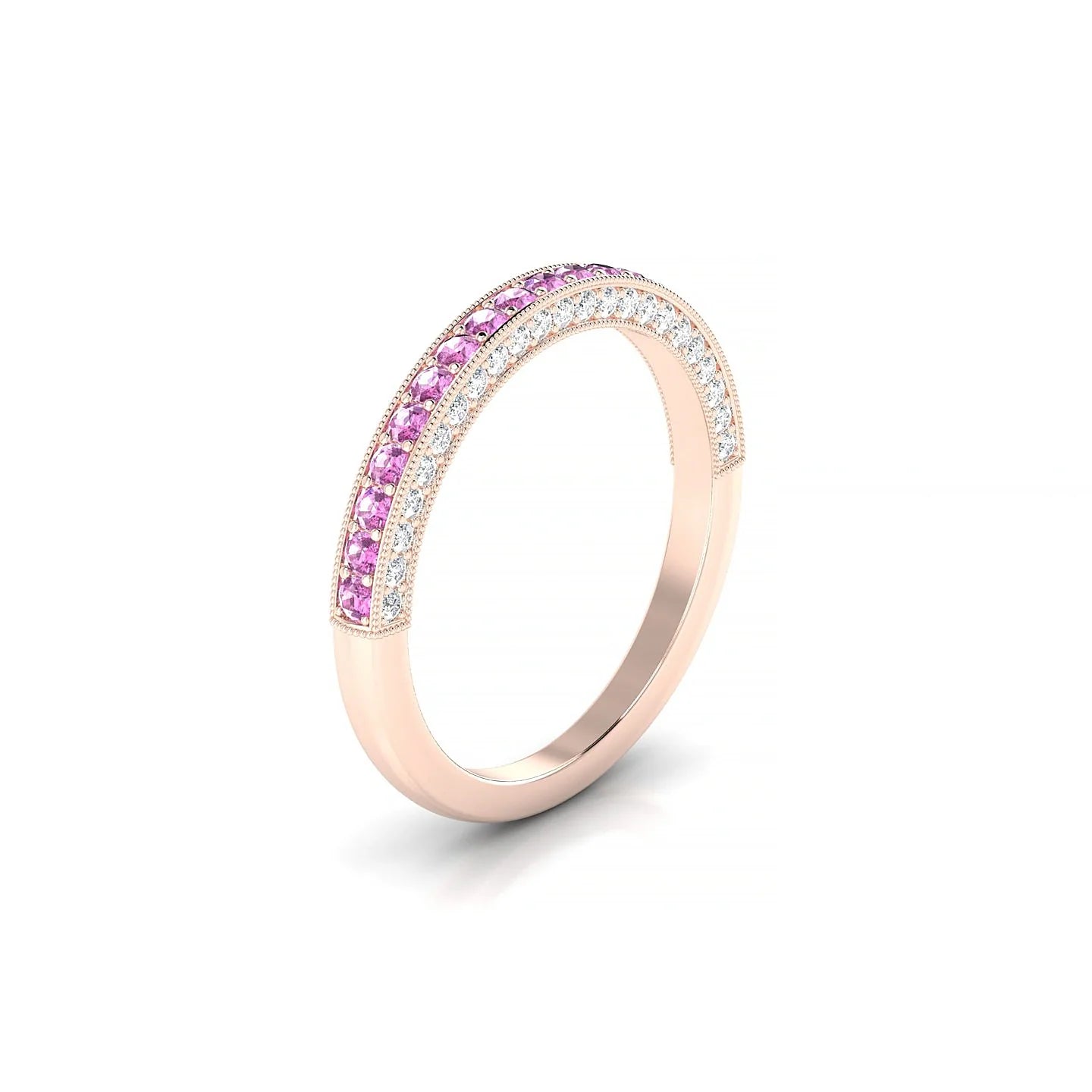 Lustre | 18k Rose Gold 1.5 mm Round Pink Sapphire & Diamond Ring
