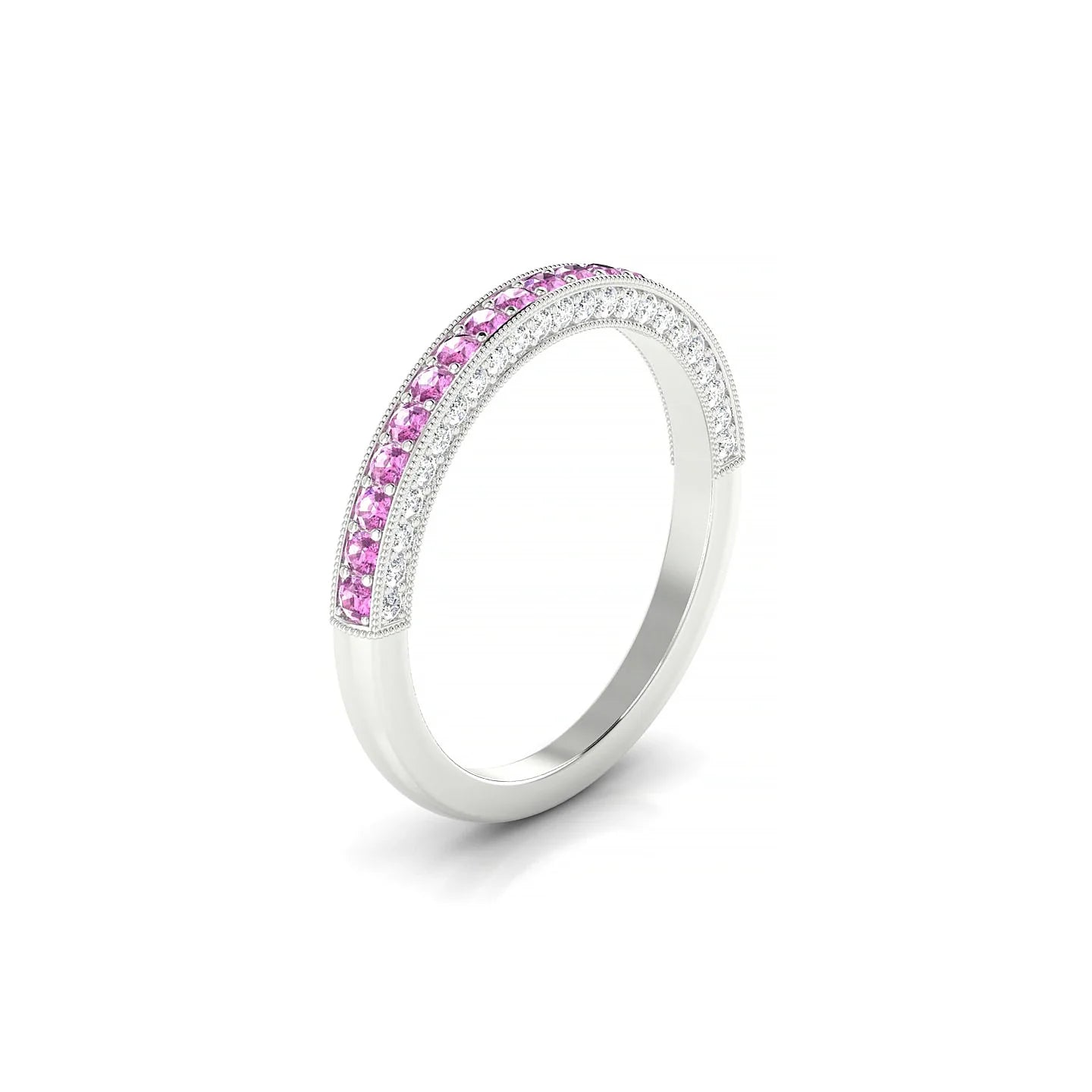 Lustre | 18k White Gold 1.5 mm Round Pink Sapphire & Diamond Ring