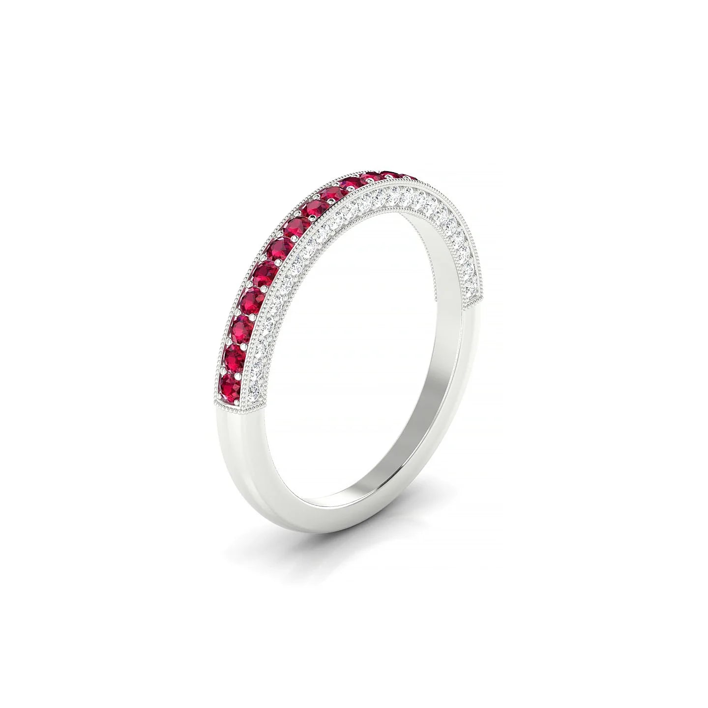 Lustre | 18k White Gold 1.5 mm Round Ruby & Diamond Ring