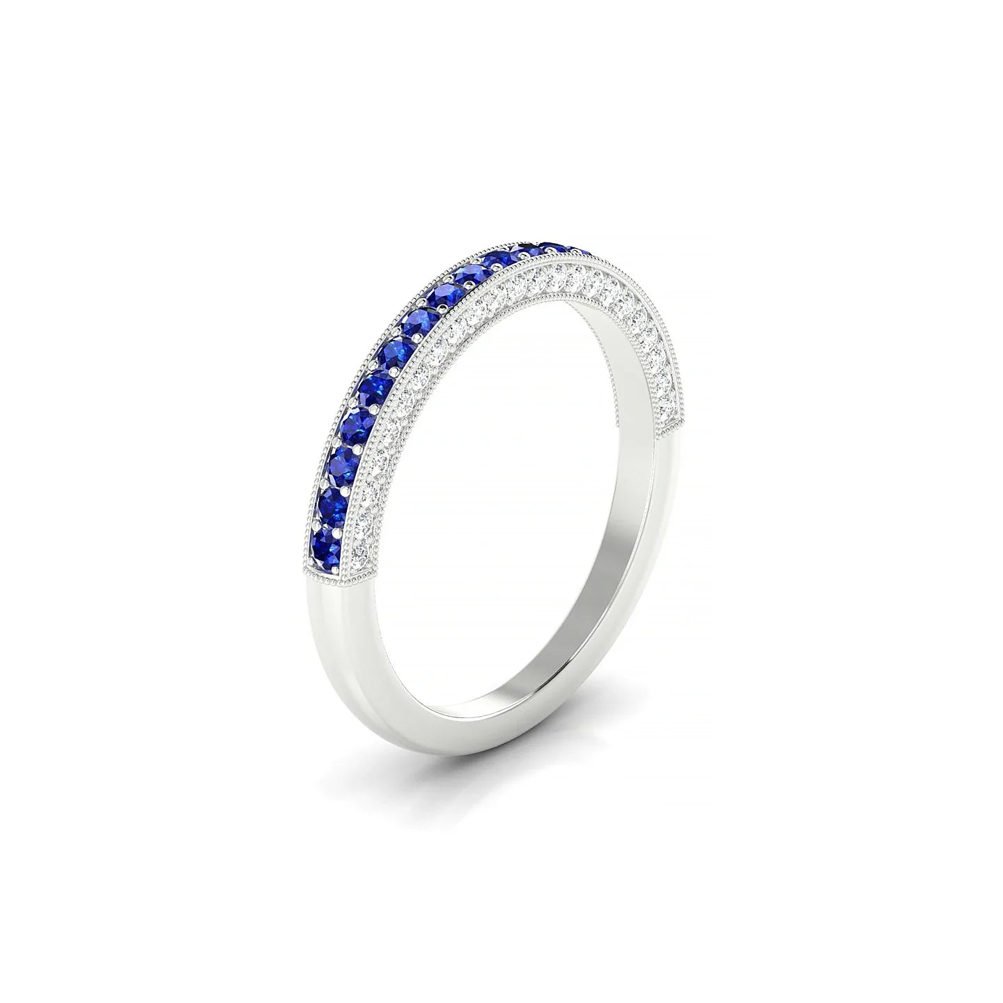 Lustre | 18k White Gold 1.5 mm Round Sapphire & Diamond Ring