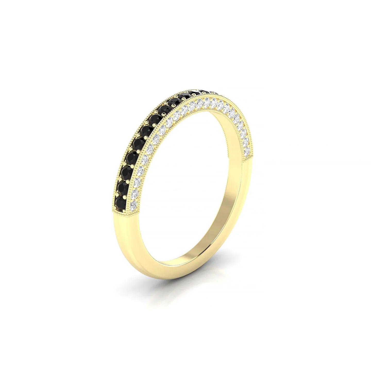 Lustre | 18k Yellow Gold 1.5 mm Round Black Diamond & Diamond Ring