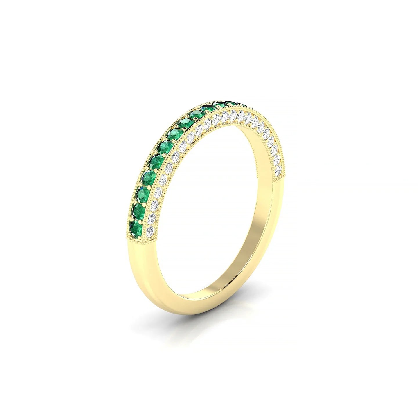 Lustre | 18k Yellow Gold 1.5 mm Round Emerald & Diamond Ring
