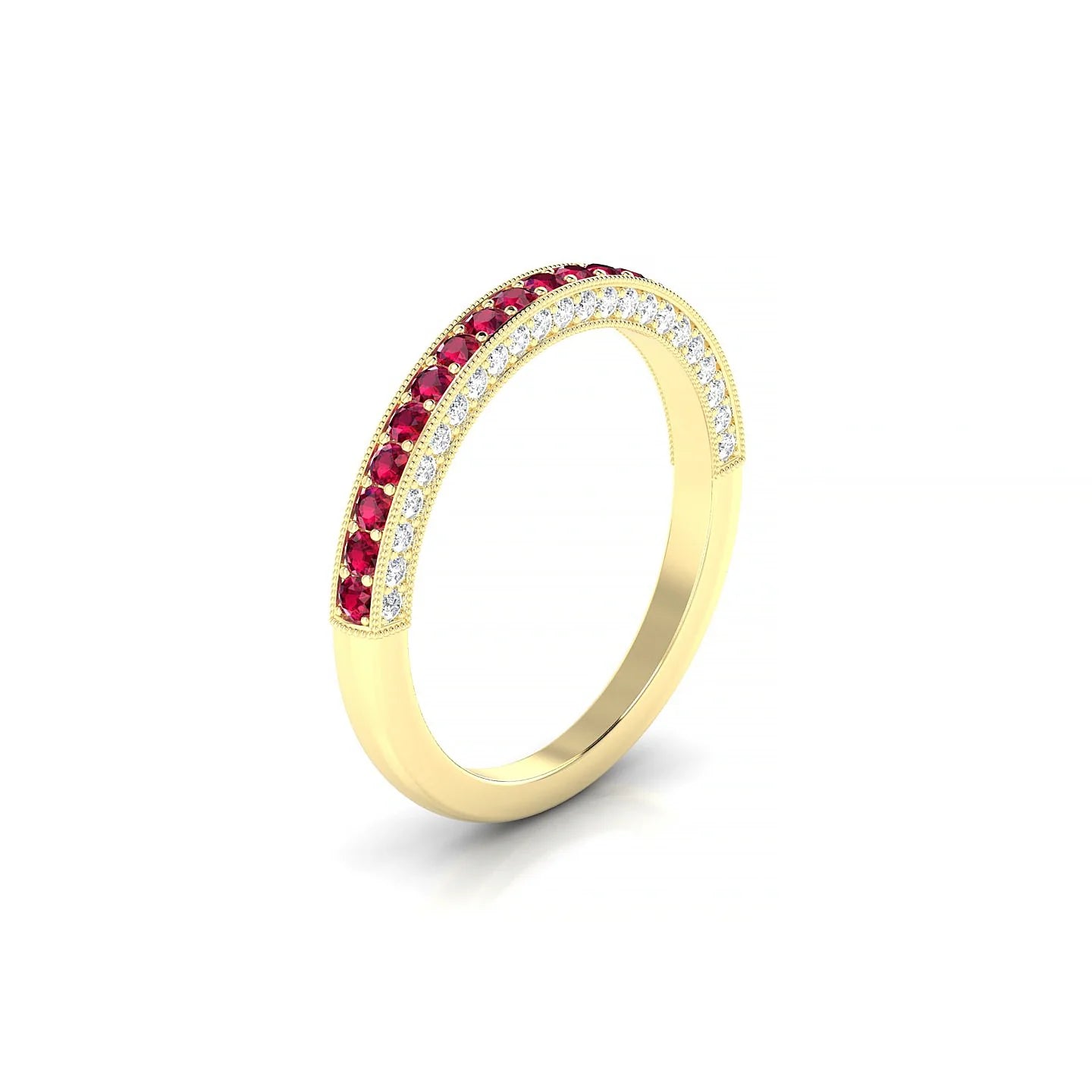 Lustre | 18k Yellow Gold 1.5 mm Round Ruby & Diamond Ring