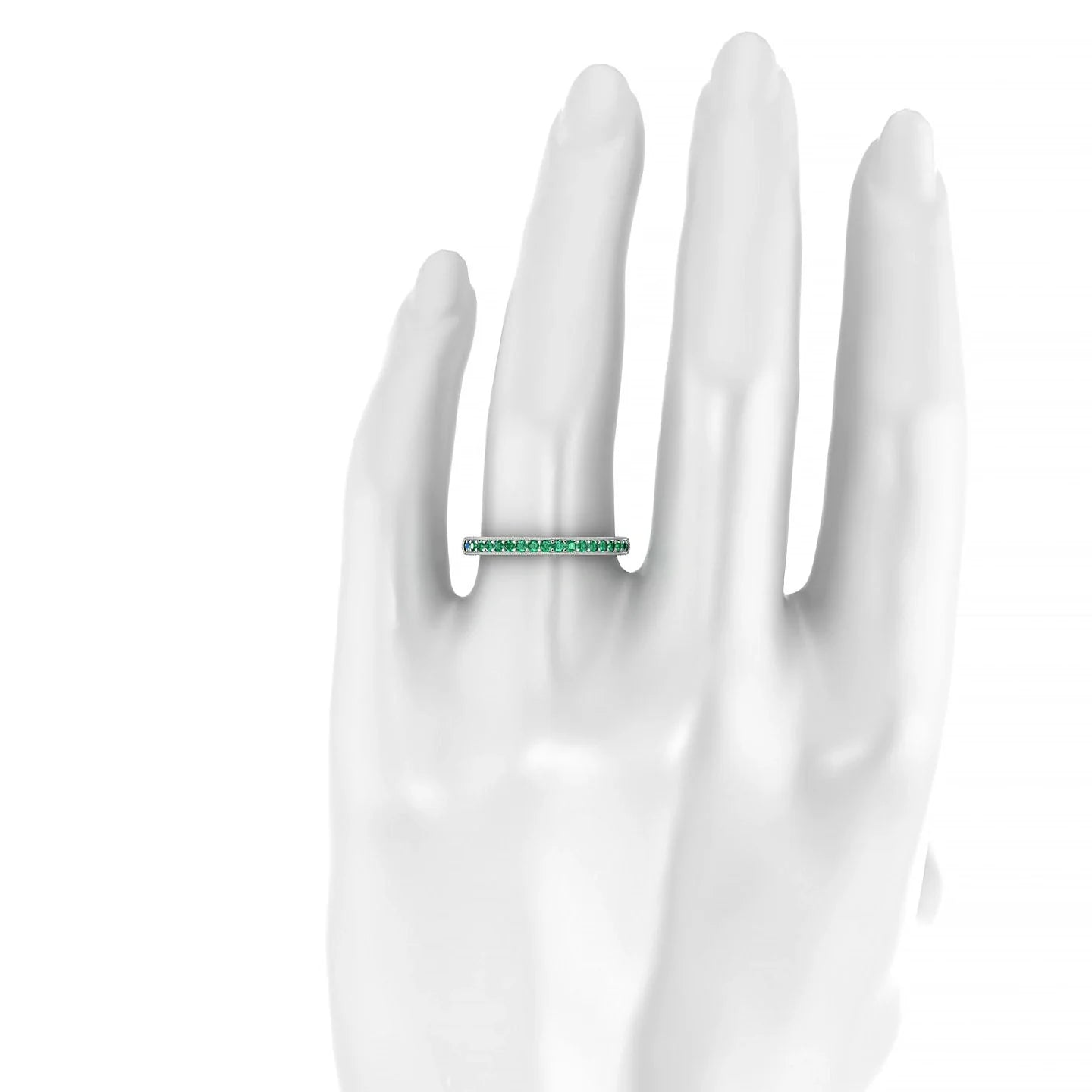Lustre | 18k White Gold 1.5 mm Round Emerald & Diamond Ring