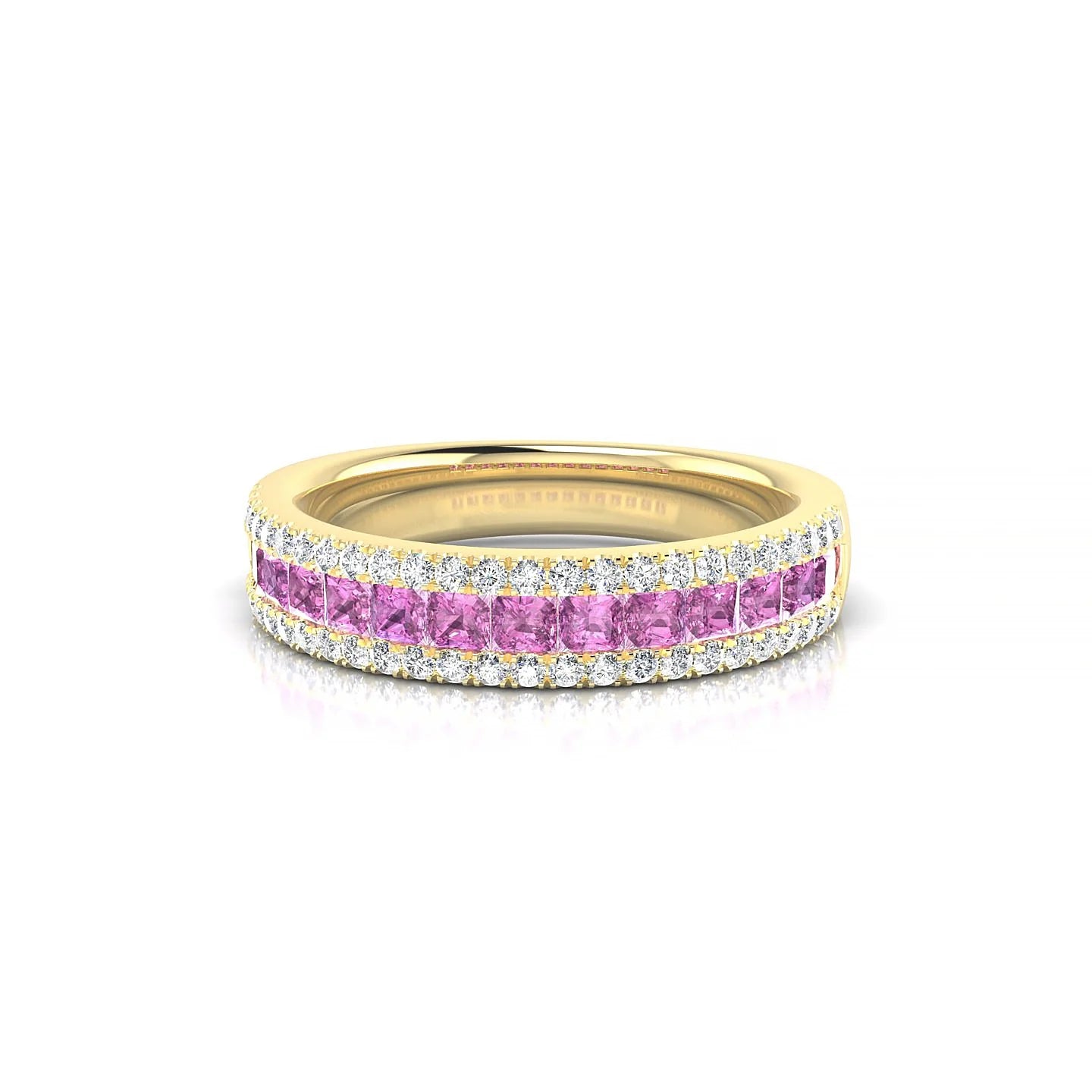 Majesty | 18k Yellow Gold 2 mm Princess Pink Sapphire Ring