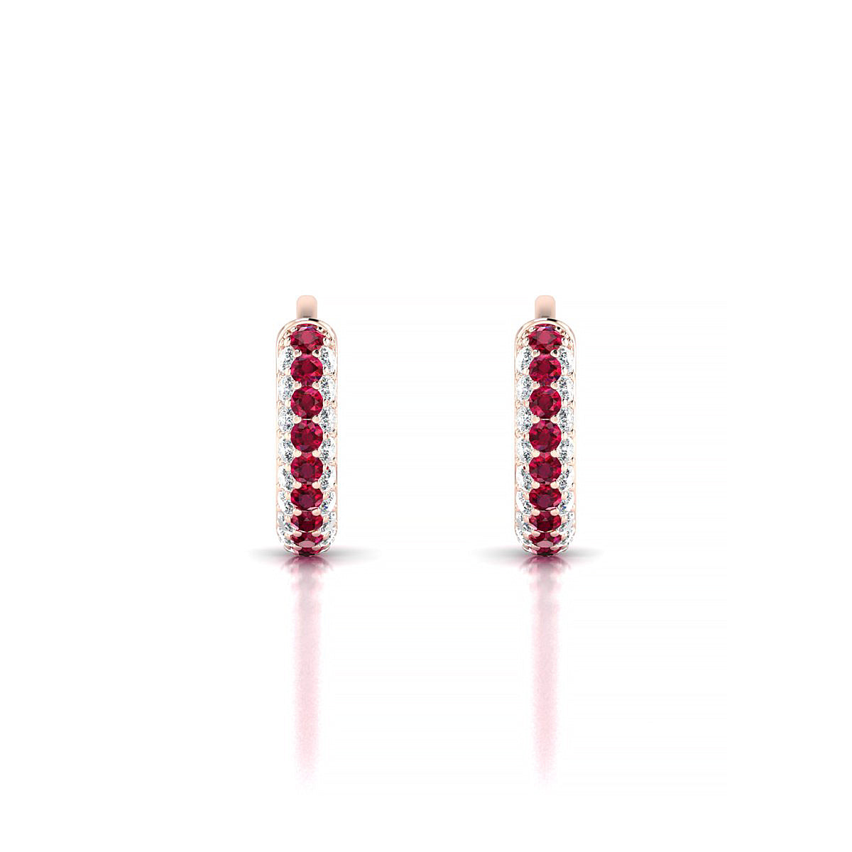 Mira | 18k Rose Gold 1.3 mm Round Ruby & Diamond Hoop Earrings