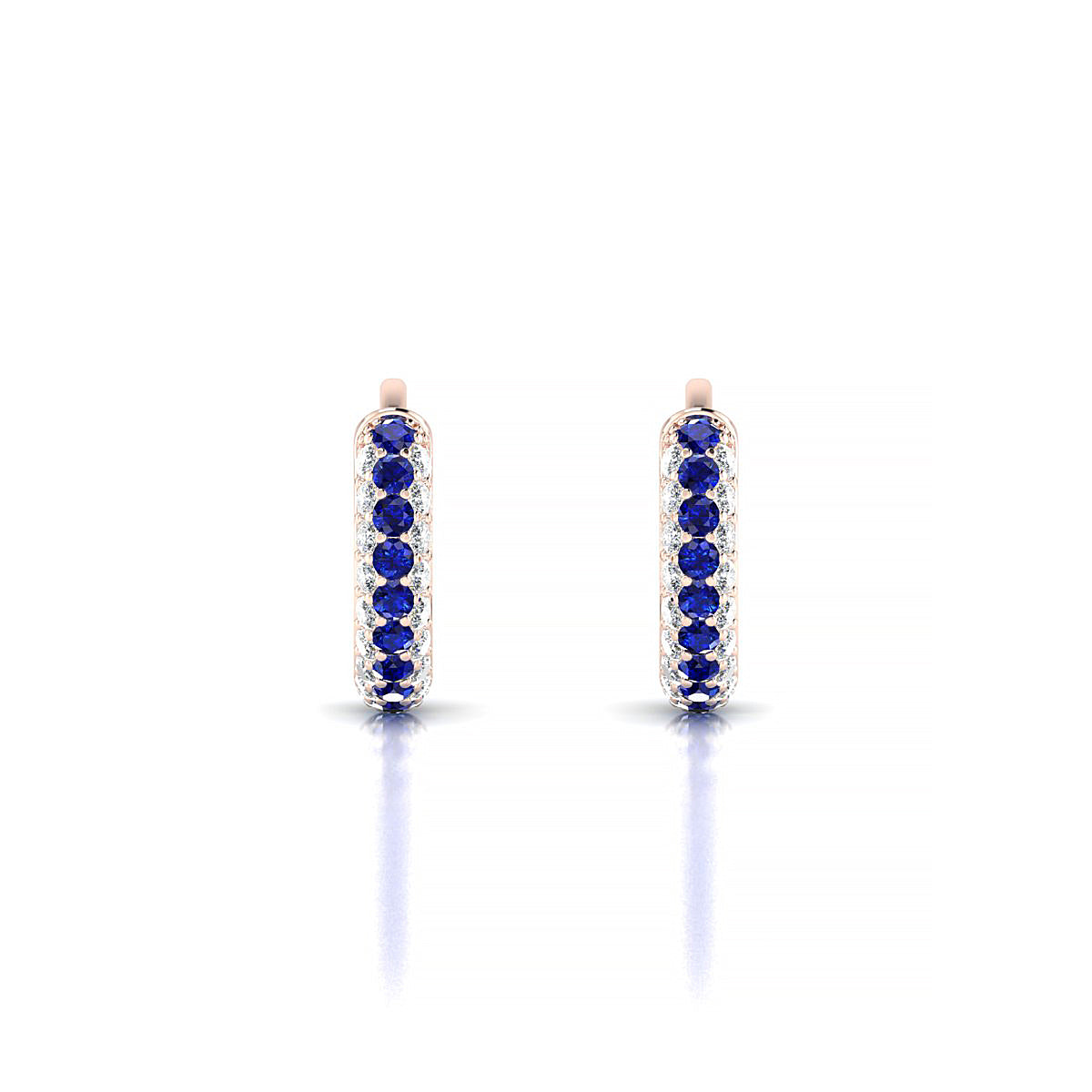 Mira | 18k Rose Gold 1.3 mm Round Sapphire & Diamond Hoop Earrings