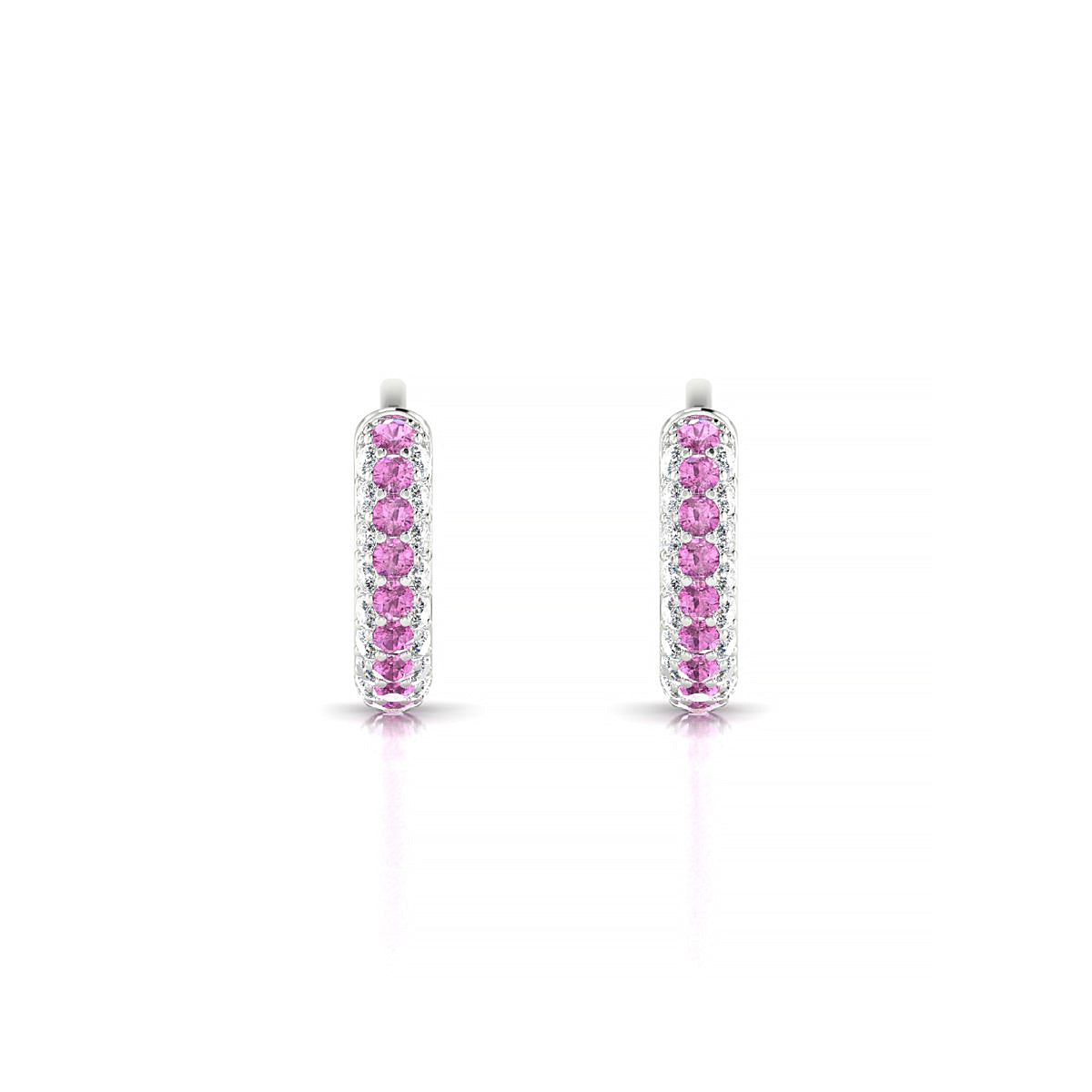 Mira | 18k White Gold 1.3 mm Round Pink Sapphire & Diamond Hoop Earrings