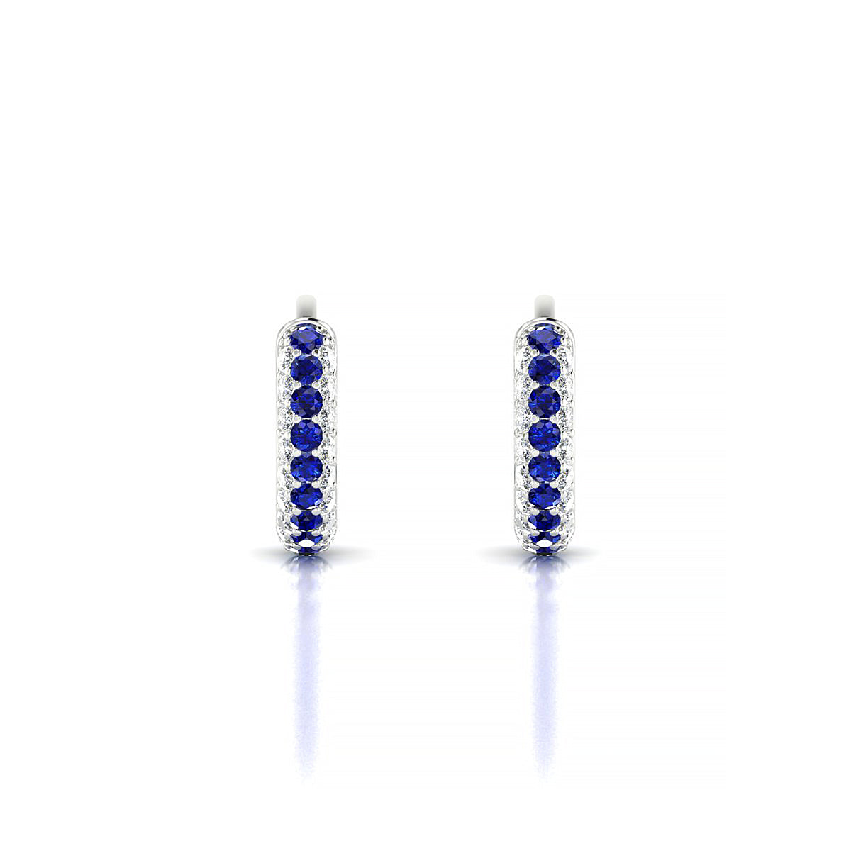 Mira | 18k White Gold 1.3 mm Round Sapphire & Diamond Hoop Earrings