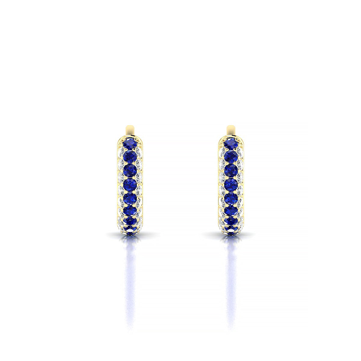 Mira | 18k Yellow Gold 1.3 mm Round Sapphire & Diamond Hoop Earrings