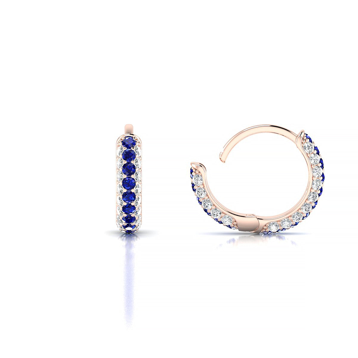 Mira | 18k Rose Gold 1.3 mm Round Sapphire & Diamond Hoop Earrings