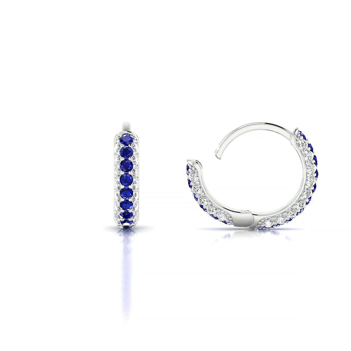 Mira | 18k White Gold 1.3 mm Round Sapphire & Diamond Hoop Earrings