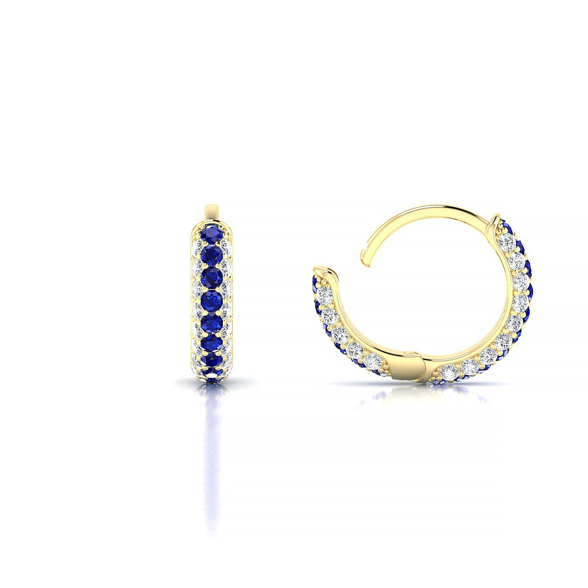 Mira | 18k Yellow Gold 1.3 mm Round Sapphire & Diamond Hoop Earrings