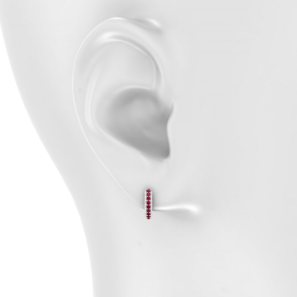 Mira | 18k White Gold 1.3 mm Round Ruby & Diamond Hoop Earrings