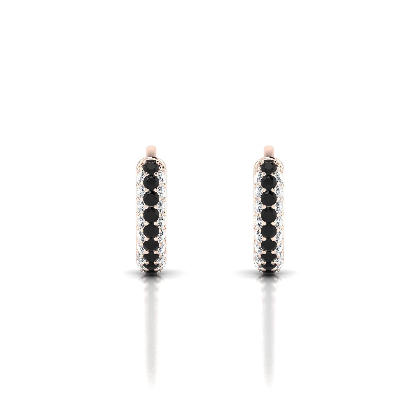 Mira | 18k Rose Gold 1.3 mm Round Black Diamond & Diamond Hoop Earrings