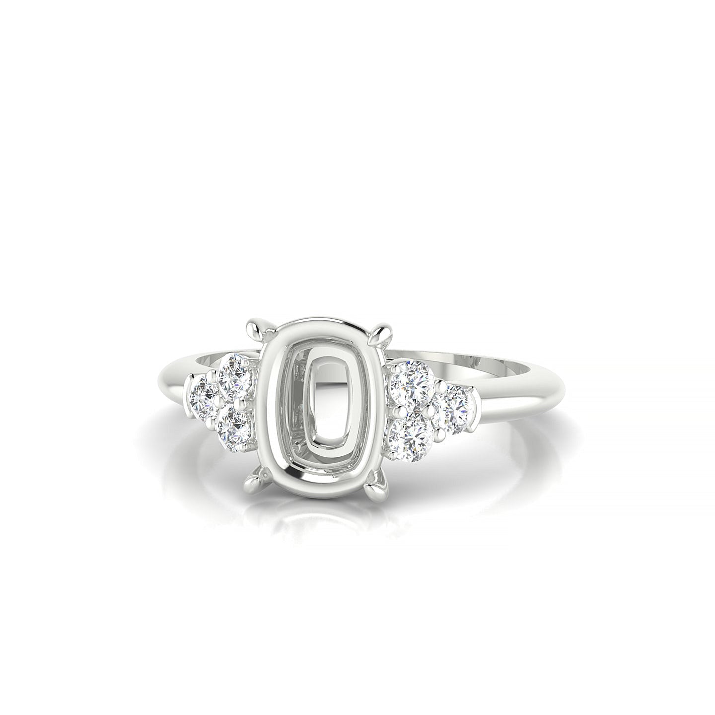 Mirage Cushion 2-2.99 ct | 18k White Gold Side Stones Ring