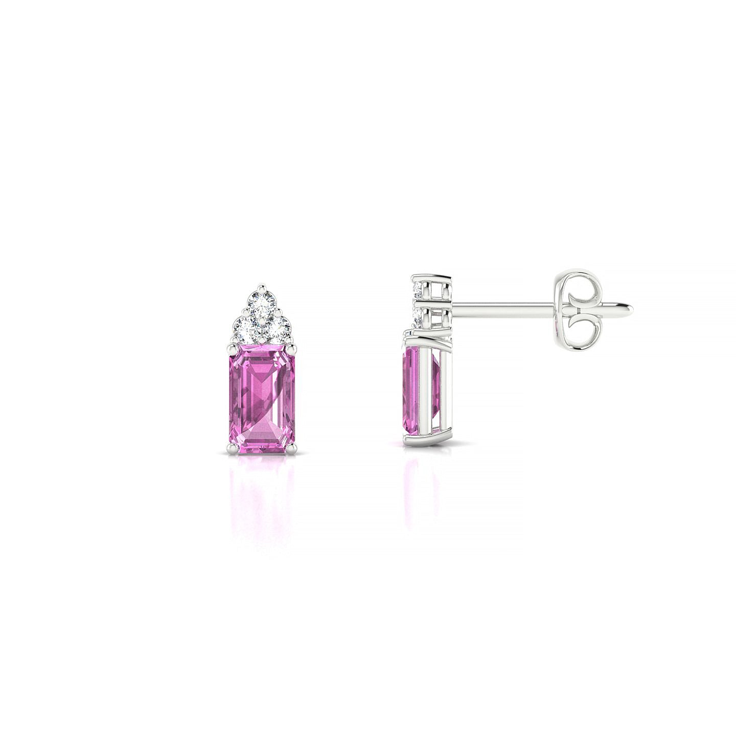 Mirage | 18k White Gold 5 x 3 mm Emerald Pink Sapphire Earrings