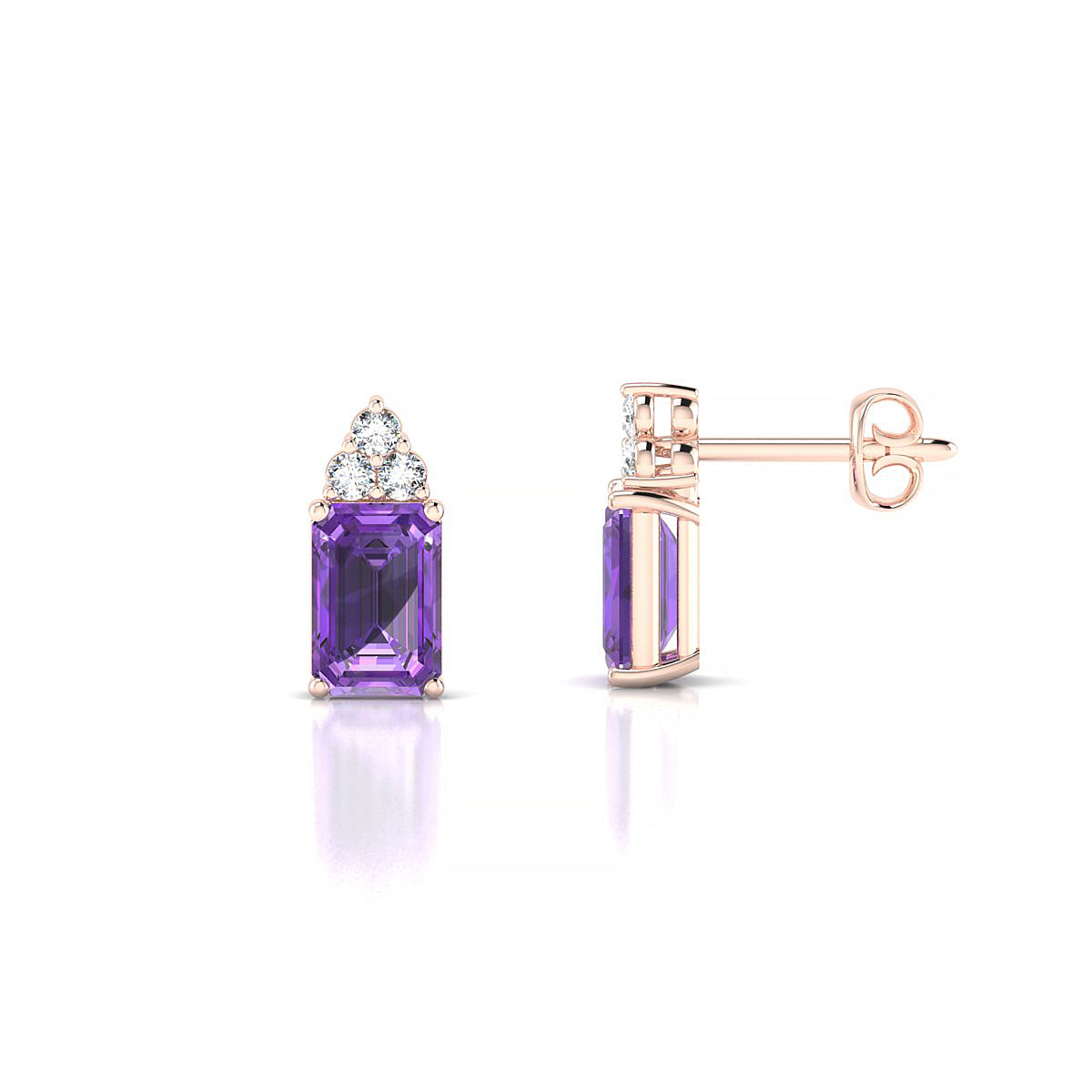 Mirage | 18k Rose Gold 6 x 4 mm Emerald Amethyst Earrings