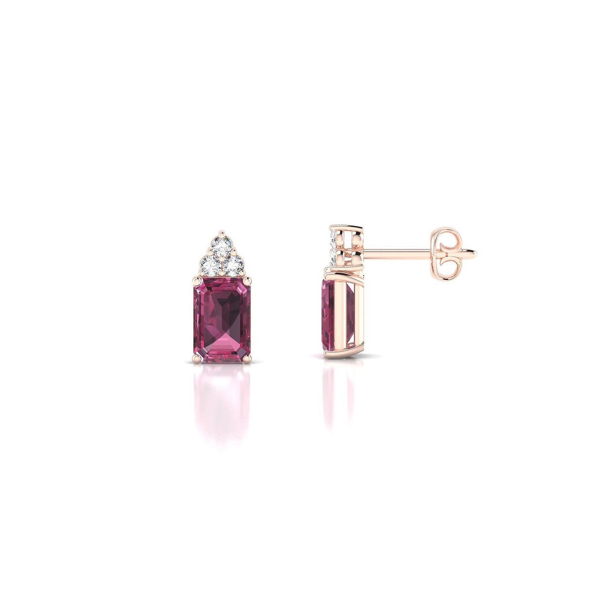 Mirage | 18k Rose Gold 6 x 4 mm Emerald Rhodolite Earrings
