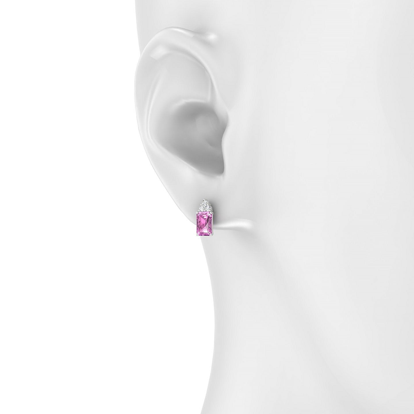 Mirage | 18k White Gold 6 x 4 mm Emerald Pink Sapphire Earrings