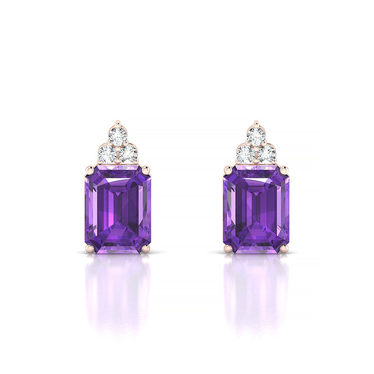 Mirage | 18k Rose Gold 8 x 6 mm Emerald Amethyst Earrings