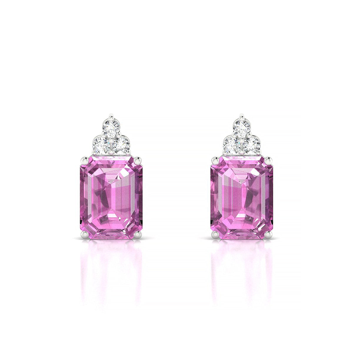 Mirage | 18k White Gold 8 x 6 mm Emerald Pink Sapphire Earrings