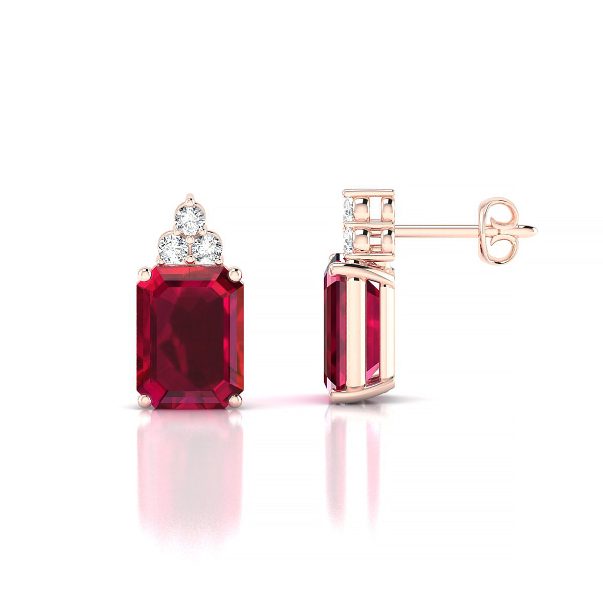 Mirage | 18k Rose Gold 8 x 6 mm Emerald Ruby Earrings