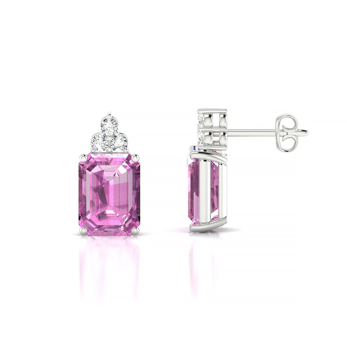 Mirage | 18k White Gold 8 x 6 mm Emerald Pink Sapphire Earrings